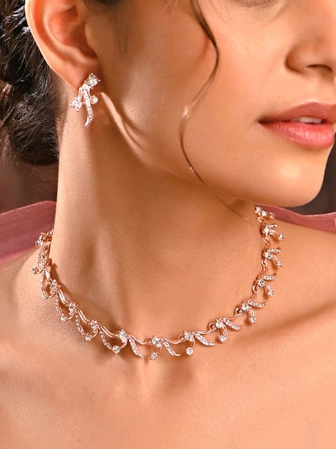 Buy Fida Rose Black AD Stone Choker Necklace Stud Earrings Set