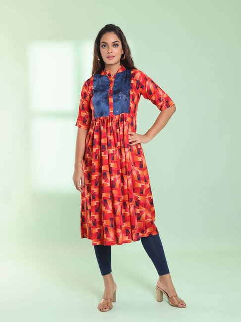 CHARUKRITI Red Printed A Line Kurta-picture-30