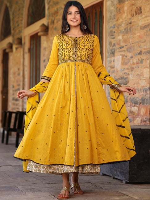 cotton long dress with dupatta Long Gown Cotton Gown With Dupatta Teal Dupion Silk Cotton Fit And Flare Dress Dupatta