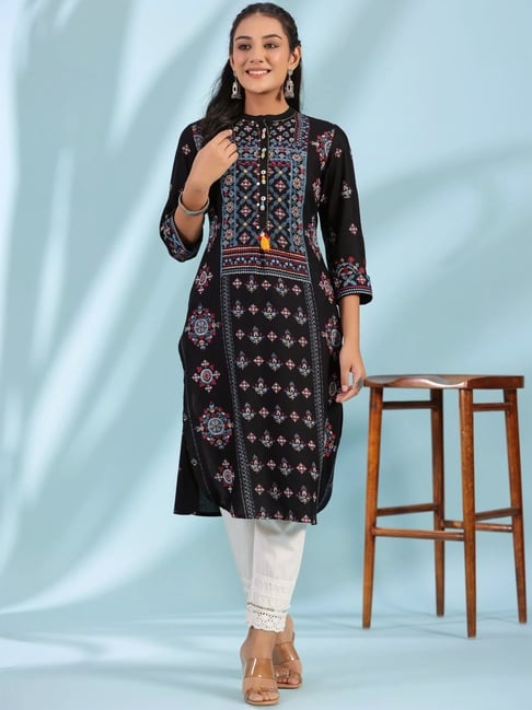 Juniper Black Printed Straight Kurta-picture-38