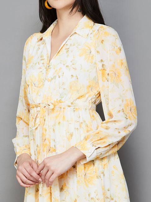 asos yellow floral midi dress ASOS EDITION organza blouson sleeve midi dress in yellow floral print