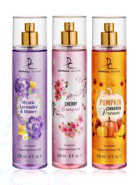 Dorall Collection Mystic Lavender & Honey, Cherry Bouquet & Pumpkin Cinnamon Dream Body Mist Combo