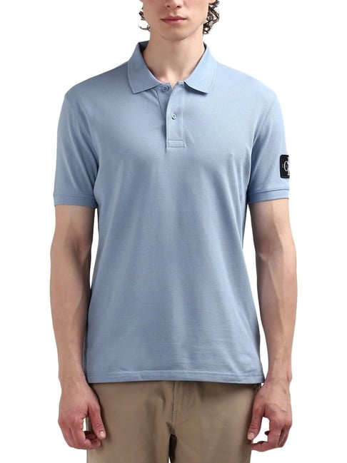 Calvin Klein Blue Cotton Regular Fit Polo T Shirt