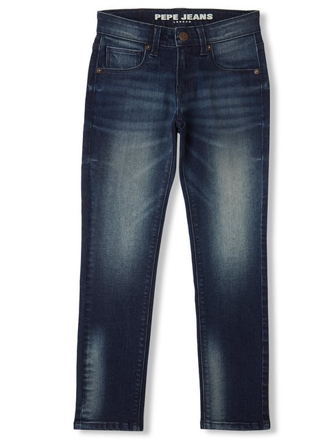 Pepe Jeans Boys Dark Blue Solid Jeans