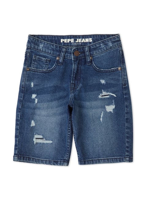 Pepe Jeans Kids Blue Distressed Denim Shorts-picture-26