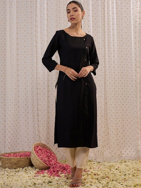 Indo Era Black Straight Kurta-picture-32
