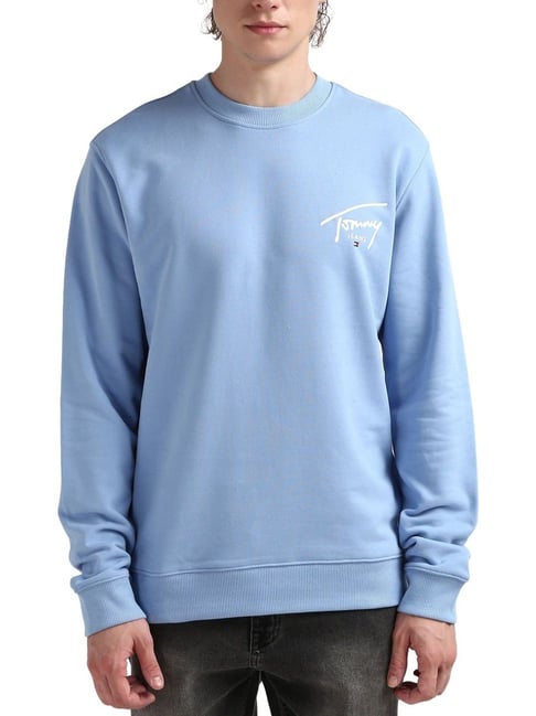 Tommy Hilfiger Blue Cotton Regular Fit Printed Sweatshirt