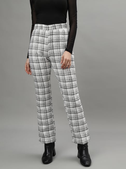 Buy Centrestage White Black Checks High Rise Trousers for Women