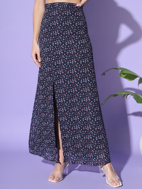 Trend Arrest Navy Floral Print Skirt