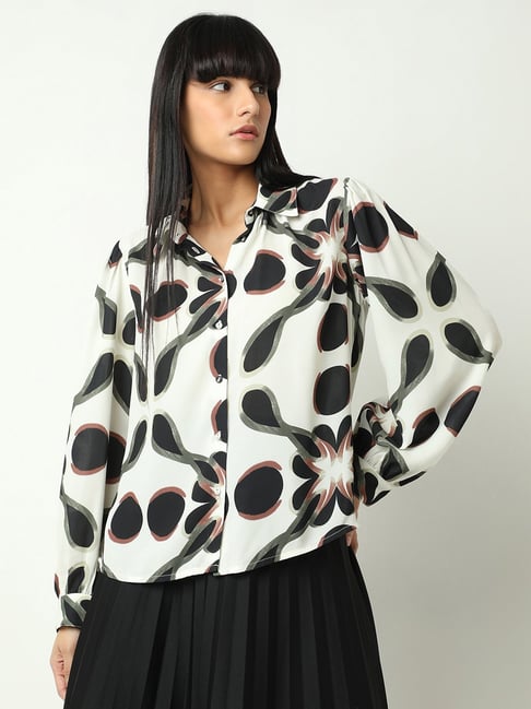 Vero Moda Black & White Viscose Printed Shirt-picture-35