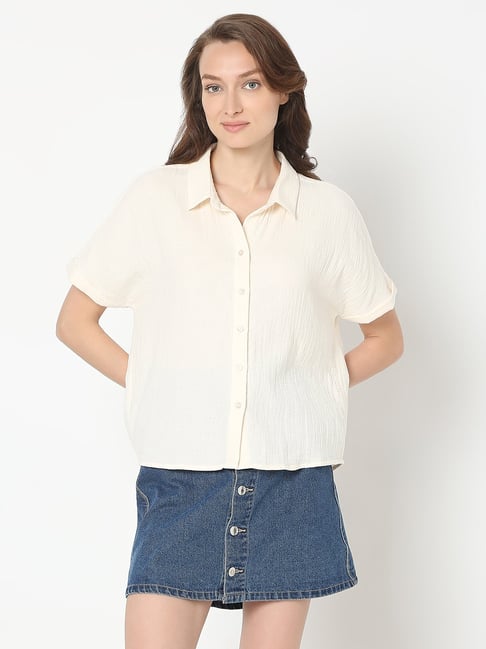 Vero Moda Off White Cotton Regular Fit Shirt-picture-32