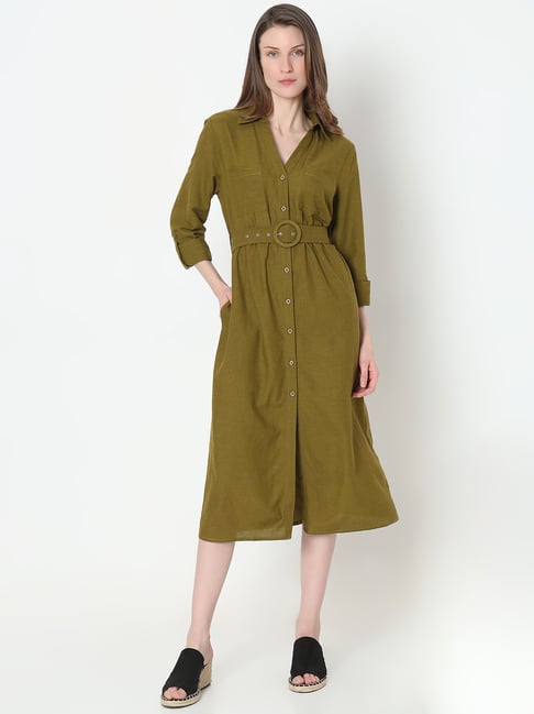 slim fit dress slacks Olive Green Wrap Fit Dress