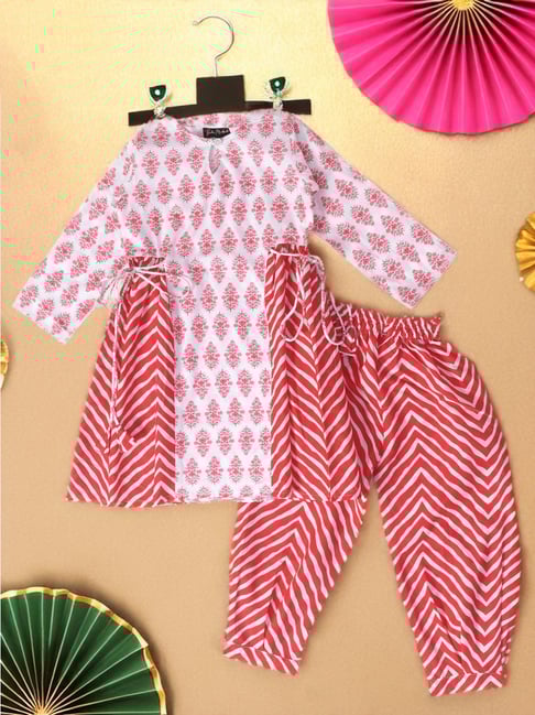 Bella Moda Kids Maroon Printed Full Sleeves Kurti with Pants-picture-12