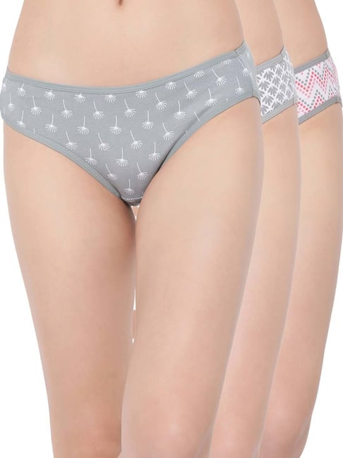 Clovia Grey & White Cotton Printed Bikini Panties - Pack Of 3-picture-31