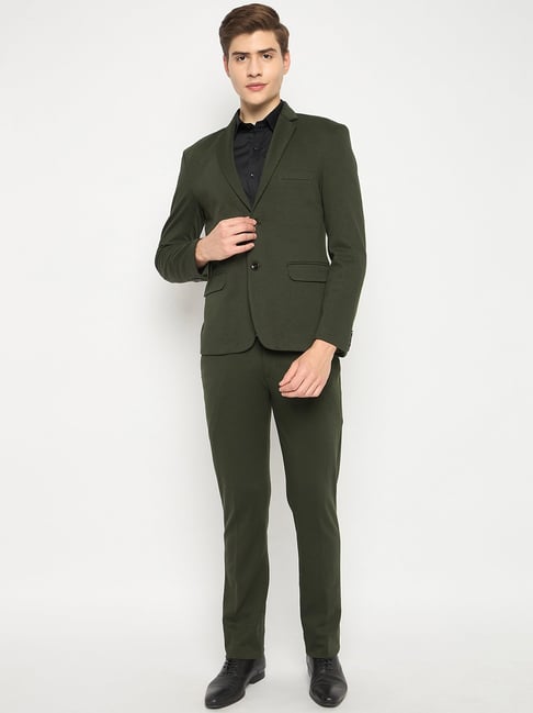 Club York Olive Regular Fit Two Piece Suit