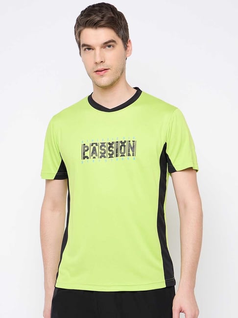 Club York Neon Green Regular Fit Printed Sports T-Shirt