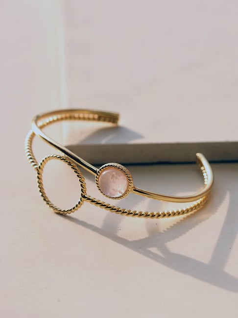 Buy Perfectly Average Gold-tone Twisted Rose Quartz Bracelet