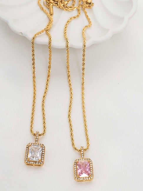 Buy Perfectly Average Pink CZ square Necklace Online At Best Price