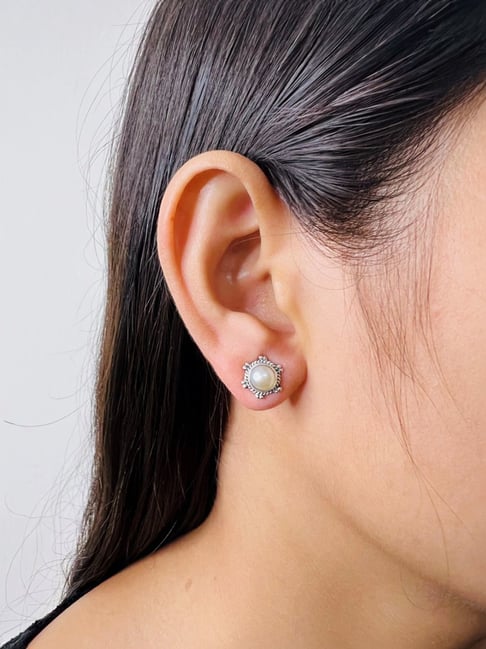 Arte Jewels 925 Sterling Silver Pearl Stud Earrings for Girls & Women