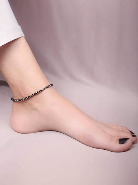 Arte Jewels 925 Sterling Silver Black Beads Anklet for Women & Girls (Single)-picture-40