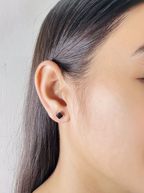 Arte Jewels 925 Sterling Silver Black Square Stone Stud Earrings for Women & Girls