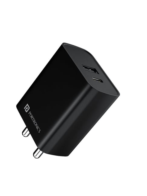 Portronics Adapto 70 33W Fast Charger Adapter with Dual Output USB plus Type C Supports PPS (Black)