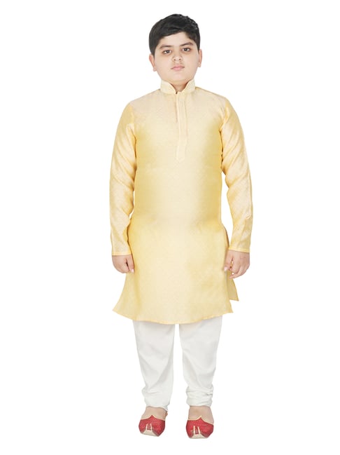 SG Yuvraj Kids Yellow & White Embroidered Full Sleeves Kurta with Pyjamas-picture-39