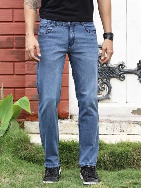 Thomas Scott Mid Blue Regular Fit Lightly Washed Stretchable Jeans-picture-41