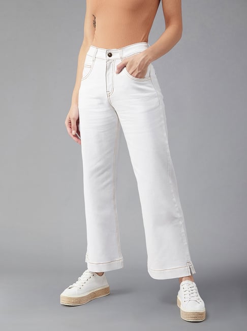 DOLCE CRUDO White Denim Flared Fit Mid Rise Jeans