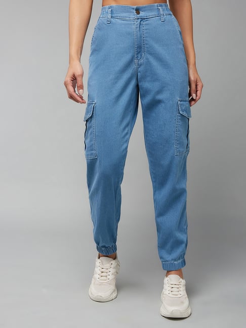 DOLCE CRUDO Light Blue Denim Regular Fit High Rise Joggers-picture-30