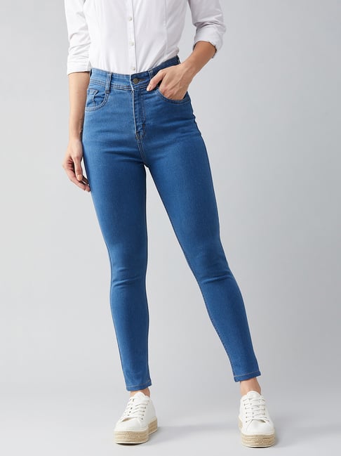 DOLCE CRUDO Blue Denim Skinny Fit High Rise Jeans-picture-16