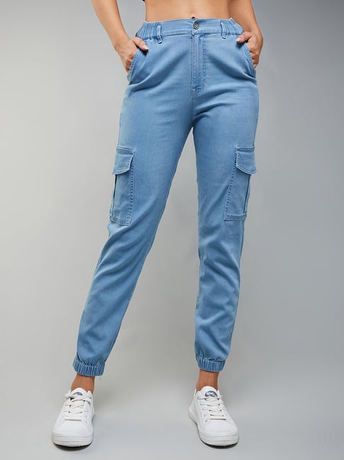 DOLCE CRUDO Light Blue Denim Regular Fit High Rise Joggers-picture-28