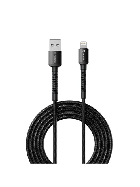 Portronics Konnect X USB to 8 Pin Cable with 3A, Output Nylon Braided (Black)