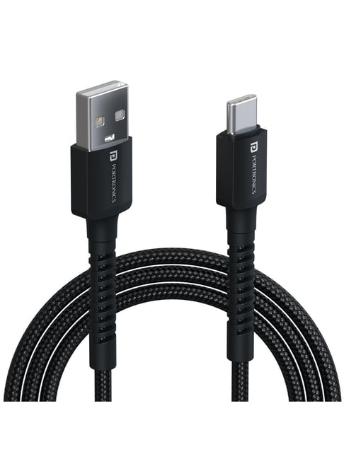 Portronics Konnect X USB to Type C Cable with 3A Output, Nylon Braided, 1m (Black)