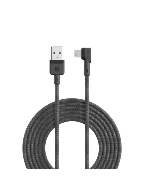 Portronics Konnect L 2M Fast Charging 3A 8 Pin USB Cable with Charge and Sync Function (Grey)