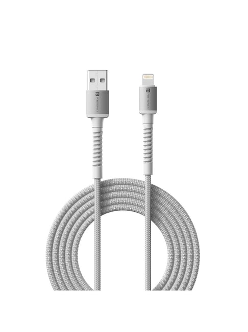 Portronics Konnect X 3A Unbreakable Nylon Braided USB to 8 Pin Fast Charging Cable 2M Long (White)