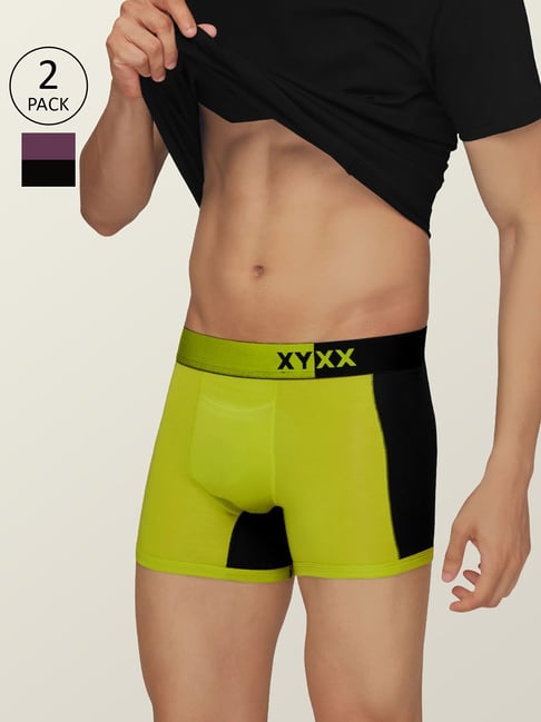 XYXX Lime Green & Purple Micro Modal Trunks - Pack of 2-picture-46