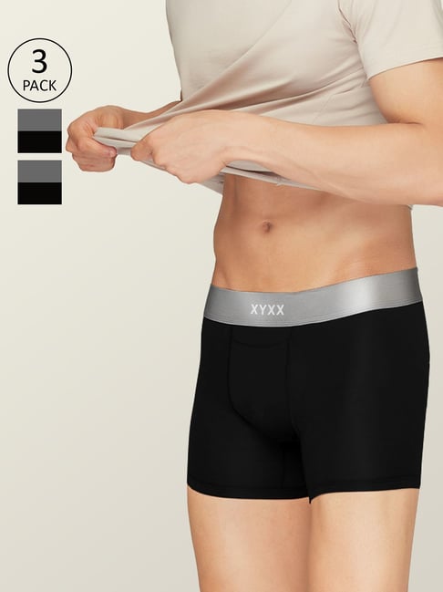 XYXX Black & Grey Micro Modal Trunks - Pack of 3-picture-16