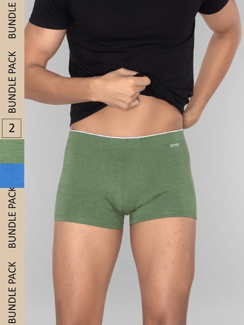 XYXX Olive Melange & Royal Blue Cotton Trunks - Pack of 2-picture-16