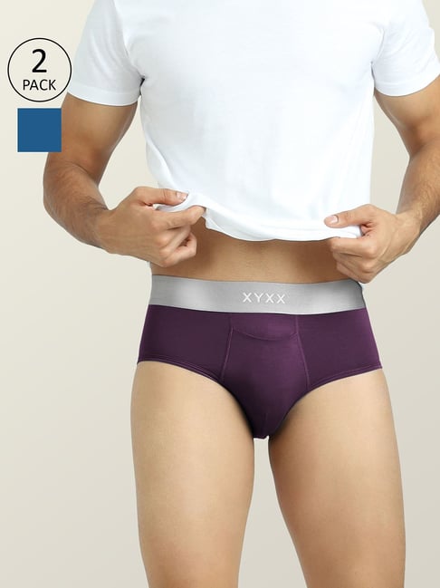 XYXX Wine & Blue Micro Modal Briefs - Pack of 2-picture-25