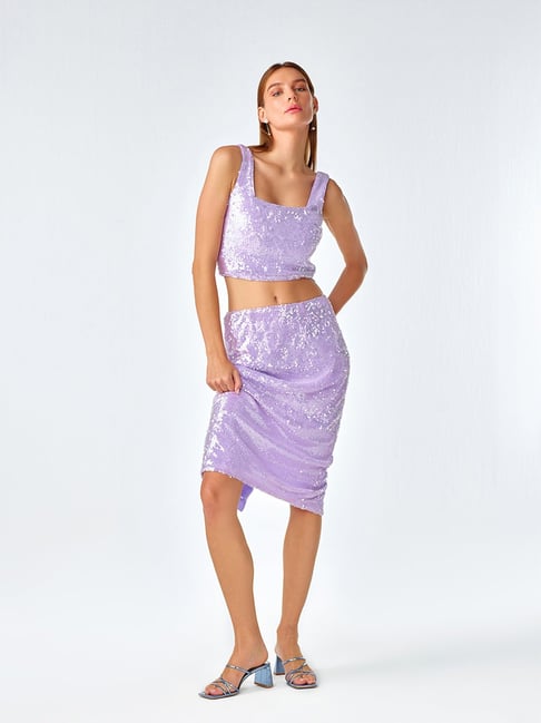 Cover Story Lilac Embellished Crop Top