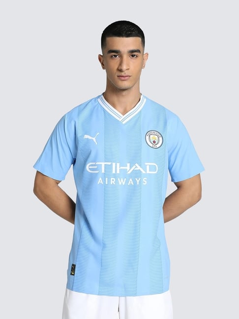 Puma Manchester City FC Light Blue Regular Fit Striped Jersey