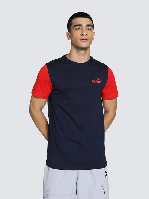 Puma NRP India Blue Cotton Slim Fit Colour Block T-Shirt