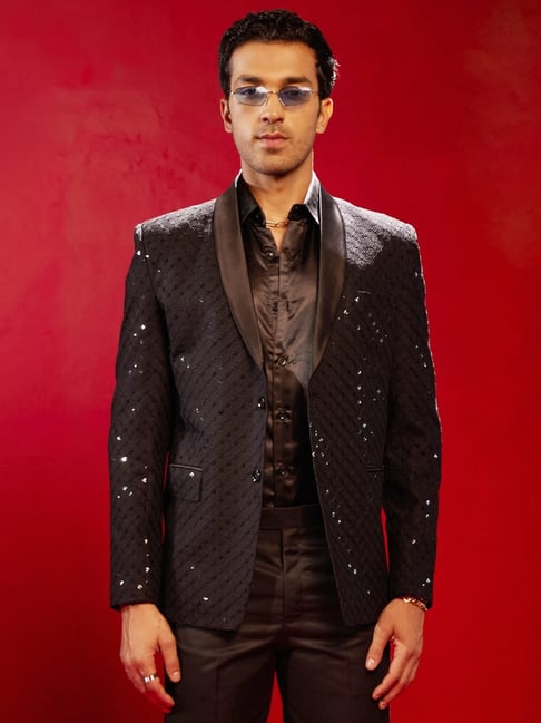 Vastramay Black Regular Fit Embellished Blazer-picture-19