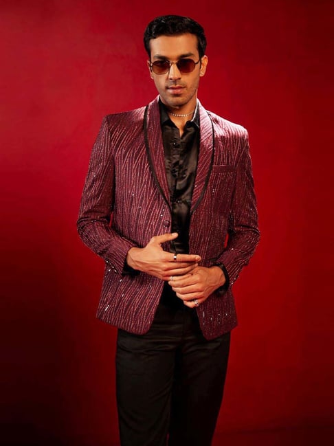 Vastramay Maroon Regular Fit Embellished Blazer-picture-38