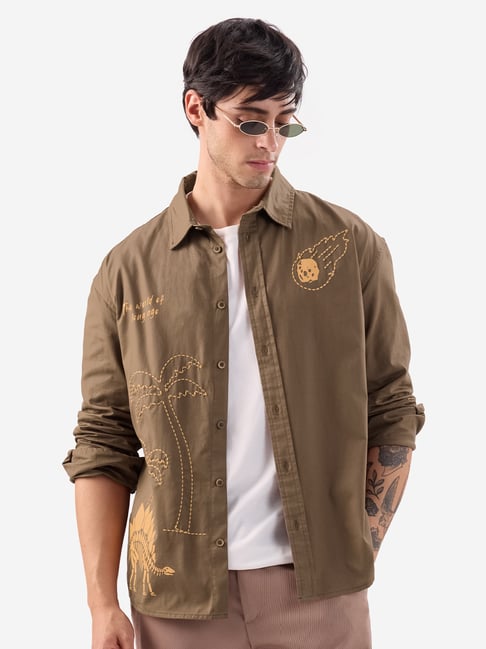 The Souled Store Originals Brown Loose Fit Graphic Print Shirt-image-20