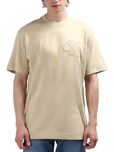 Calvin Klein Beige Cotton Relaxed Fit T-Shirt