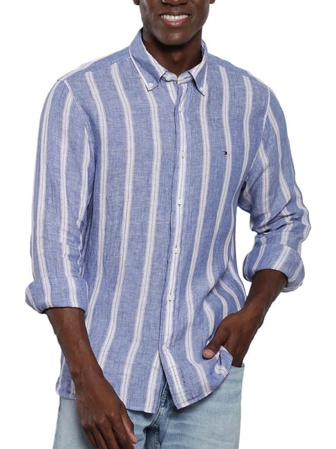 Tommy Hilfiger Blue Linen Regular Fit Shirt