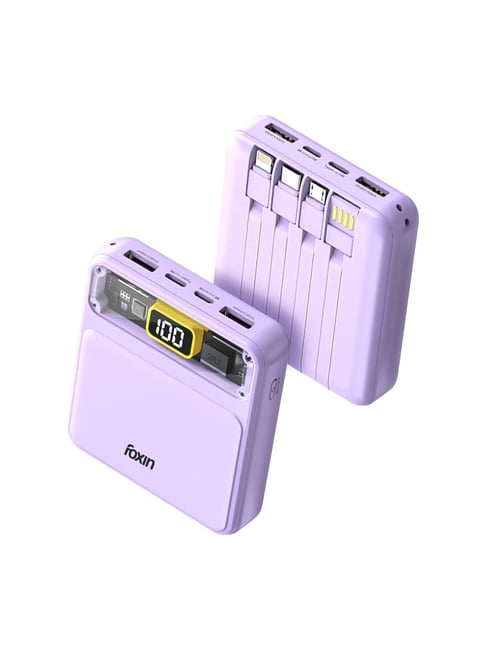 Foxin All-in-One 22.5W QC plus PD 10000 mAh Power Bank with Built-in Charging Cables (Purple)