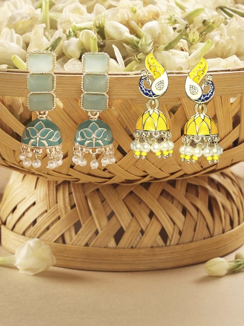 Zaveri Pearls Combo of 2 Multicolor Meenakari Jhumki Earrings-ZPFK18338-picture-13